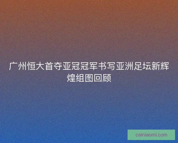广州恒大首夺亚冠冠军书写亚洲足坛新辉煌组图回顾