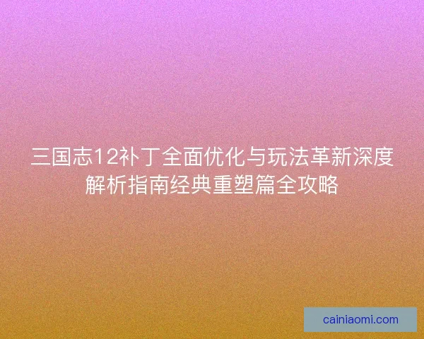 三国志12补丁全面优化与玩法革新深度解析指南经典重塑篇全攻略